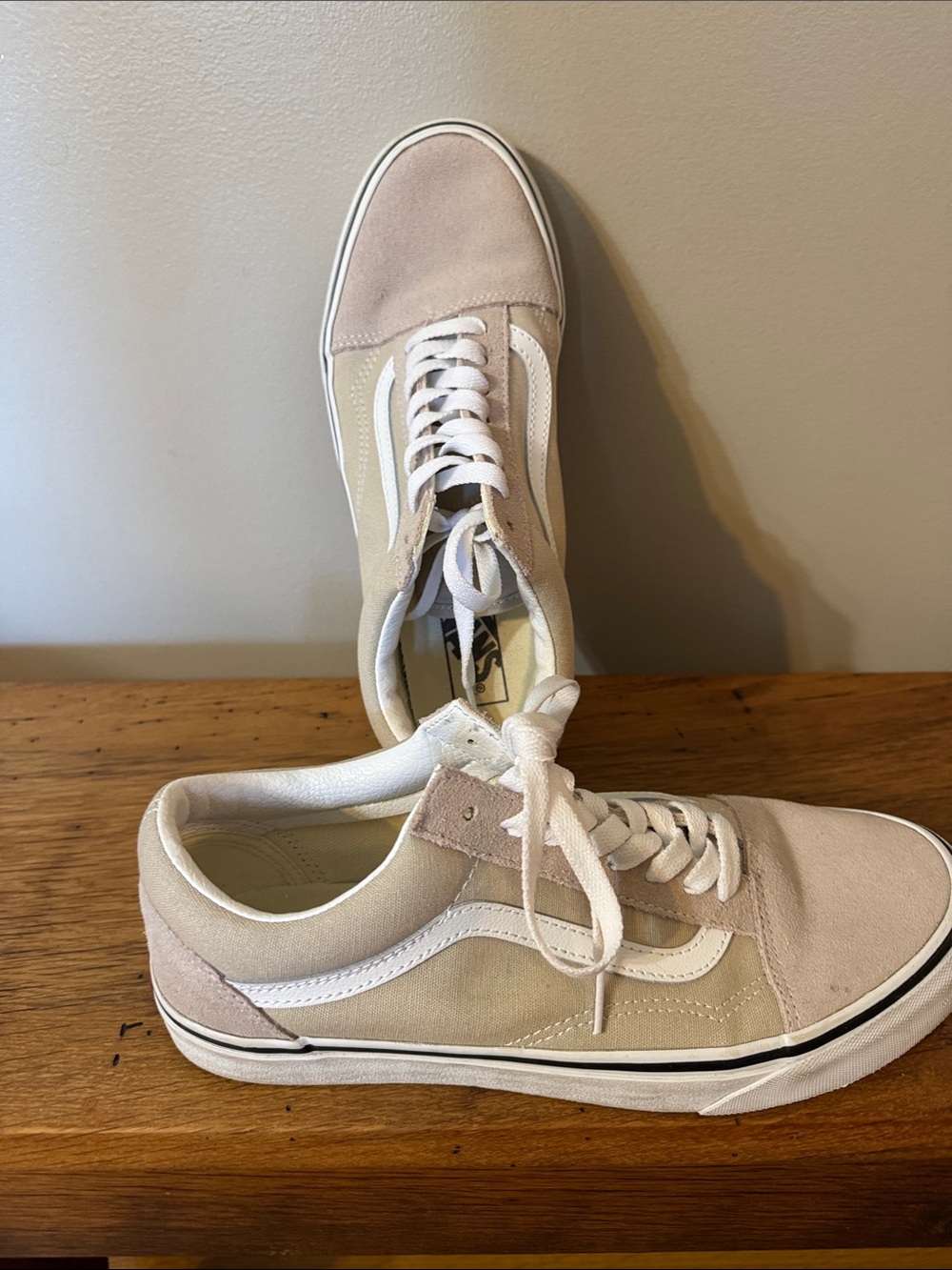 Vans Beige and White Old Skool Low-Top Sneakers